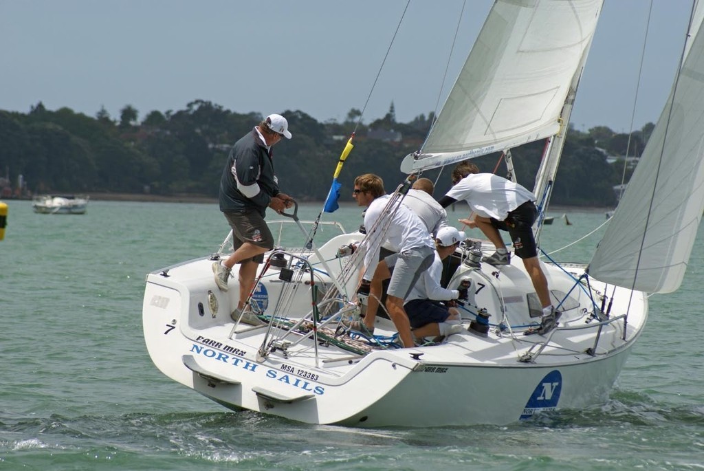 Rod Davis settles down after a tack on day 1 of the 2008 New Zealand Match Racing Championships © Richard Gladwell www.photosport.co.nz