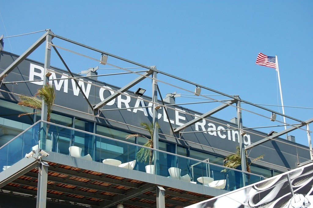 The US flag flies high above the BMW Oracle Racing base in Valencia, host for the Challenger meeting and Media Conference overnight (NZT) © Valenciasailing.com http://www.valenciasailing.com
