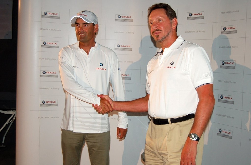 Russell Coutts with Larry Ellison at BMW Oracle Racing Headquarters in Valencia © Valenciasailing.com http://www.valenciasailing.com