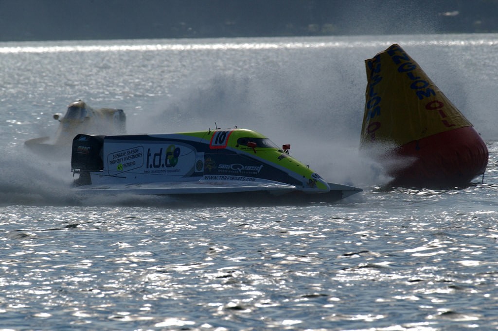 David Trask leads Shane Vellla (in Race Two XLR8 Australian F1 Superboat Series at Toukley) photo copyright Theo Spykers  taken at  and featuring the  class