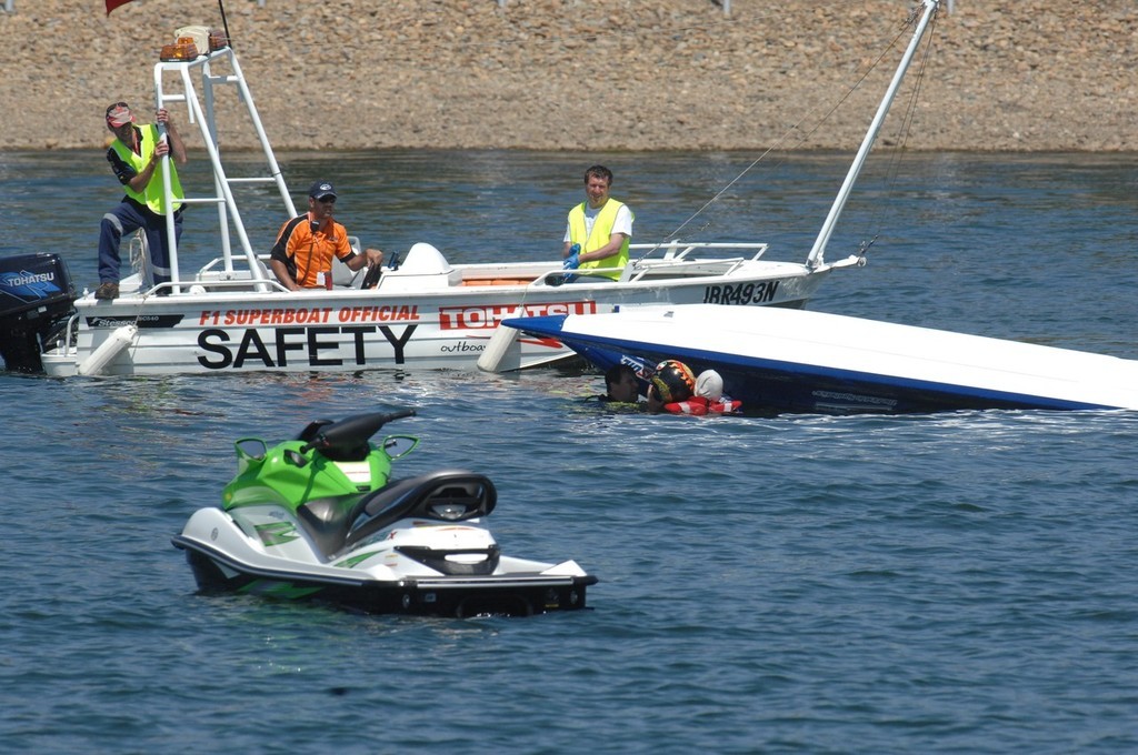 Formula 1 driver Dean Trickey will remember Penrith for all the wrong reasons. His boat flipped when one sponson dug in where it shouldn’t have! - Formula 1 © SW