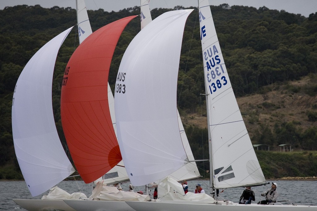 Race 3, Very close finish between Triad, Chill Pill & Belly Flop - Etchells Lake Macquarie Spring Regatta © Kylie Wilson Positive Image - copyright http://www.positiveimage.com.au/etchells