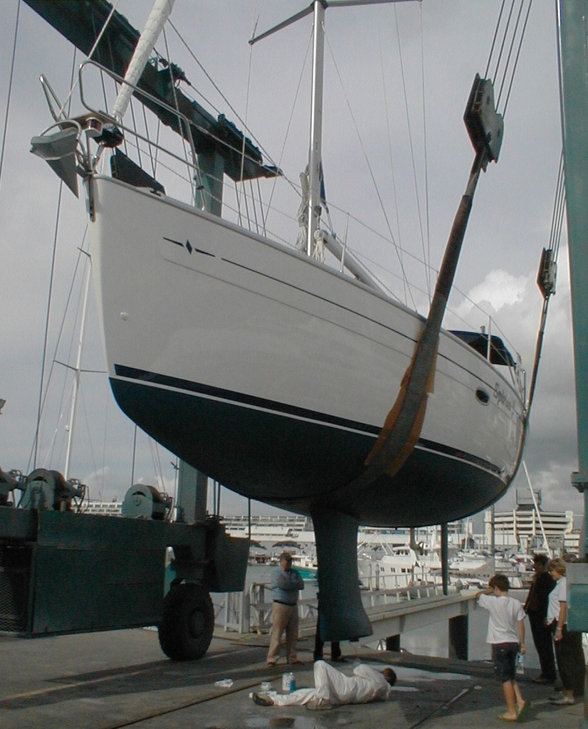 Final area of anti-foul is applied before she hits the water - International Marine Brokers photo copyright International Marine Brokers New Zealand www.internationalmarine.co.nz taken at  and featuring the  class