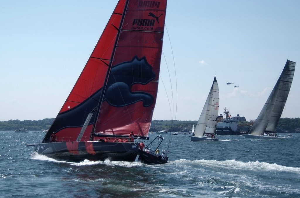 The VOR 70 Puma comes in the cross with Speedboat (starboard) at the start of the 2009 Newport Bermuda Race © PPL Media http://www.pplmedia.com