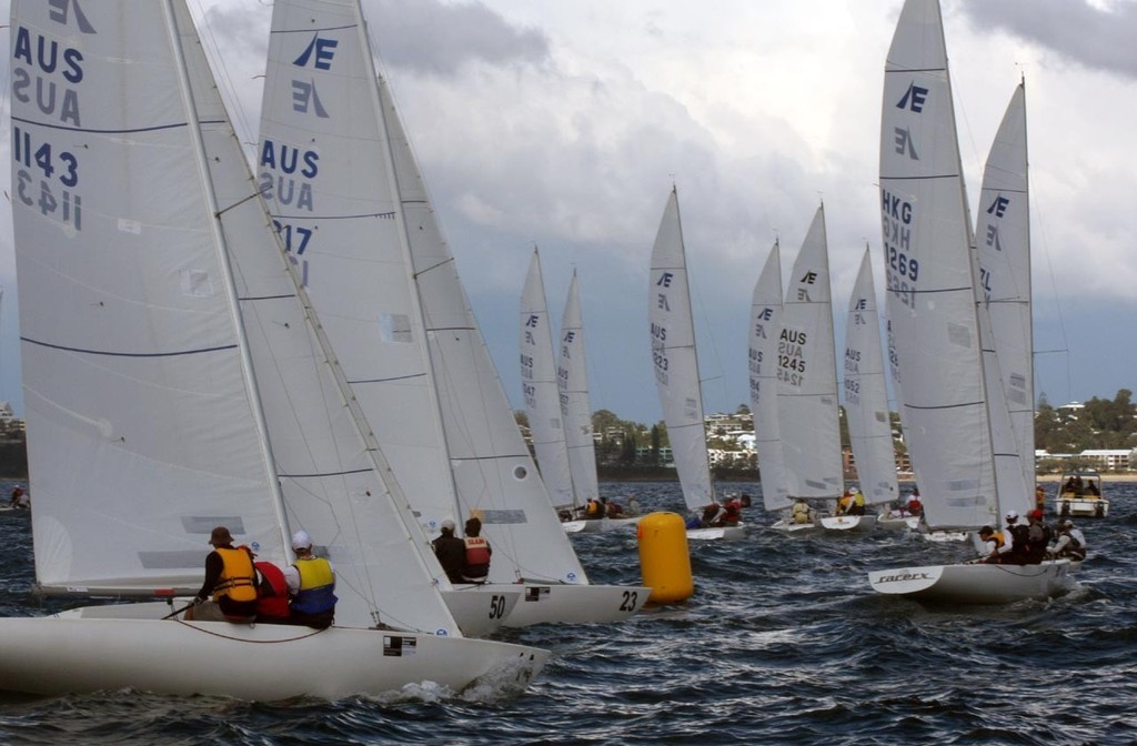 Fleet heads to the mark in Race 4 - Musto Etchells Australian Winter Championship 2009 photo copyright Sail-World.com /AUS http://www.sail-world.com taken at  and featuring the  class