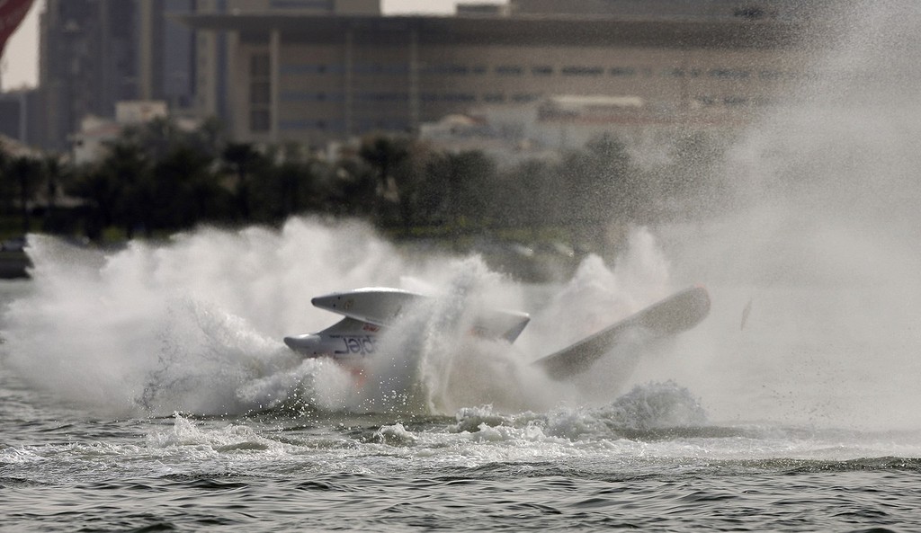 STAN KOURTSENOVSKY BARREL ROLL-Stan Kourtsenovsky of Russia in the Tamoil Team F1 powerboat crashes out of the 2nd time trials for the UIM F1 Powerboat Gerand Prix of Qatar in Doha Bay, Doha. Picture by Paul Lakatos/Idea Marketing. - 5th Annual Grand Prix of Qatar  © F1 World Championship http://www.f1boat.com