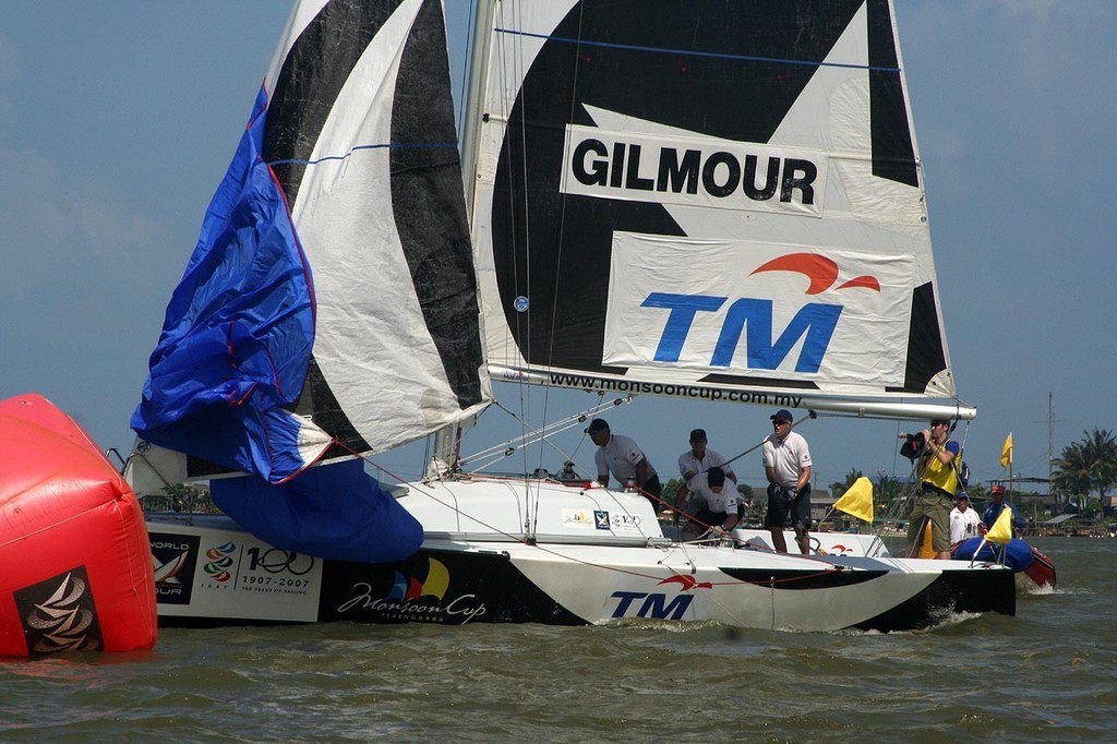 Gilmour in the process of doing his penalty turn on finish line - Monsoon Cup 2007 photo copyright Sail-World.com /AUS http://www.sail-world.com taken at  and featuring the  class