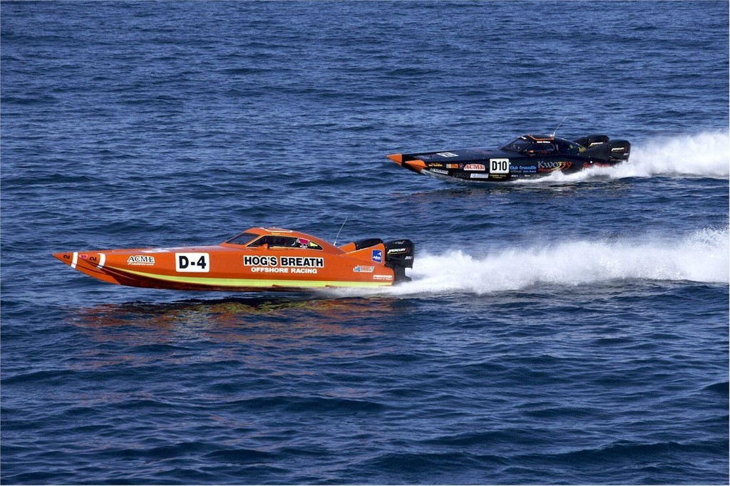 Hogs Breath and Kwozzy neck and neck - Gold Coast 100 © Australian Offshore Powerboat Club http://www.aopc.com.au