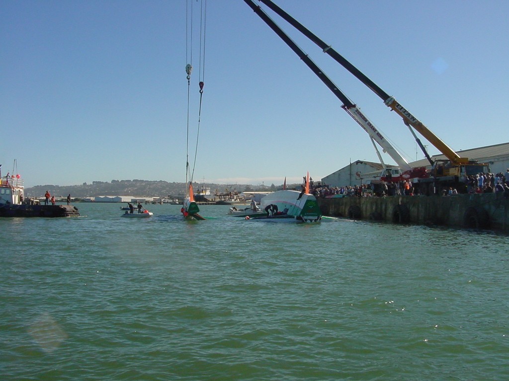 Preparing to right the Groupama 3 photo copyright Martin Balch taken at  and featuring the  class