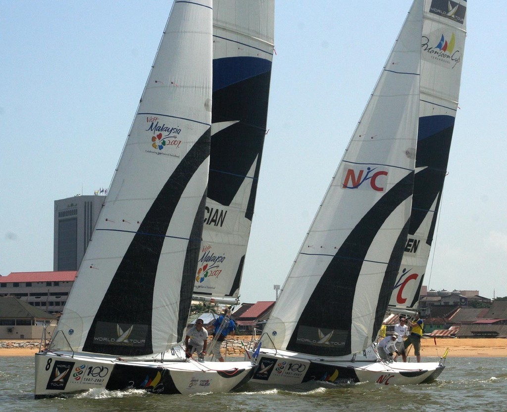 Hansen and Cian power towards the start line - Monsoon Cup 2007 photo copyright Sail-World.com /AUS http://www.sail-world.com taken at  and featuring the  class