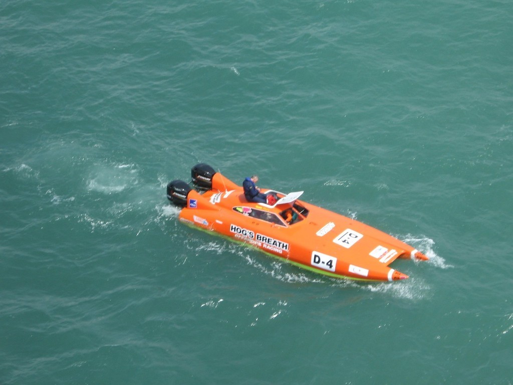Hogs Breath, dead in the water after a wave smashed its windscreen and left Paul Fowlds nursing a gashed head. - Offshore Superboat Championships ©  SW