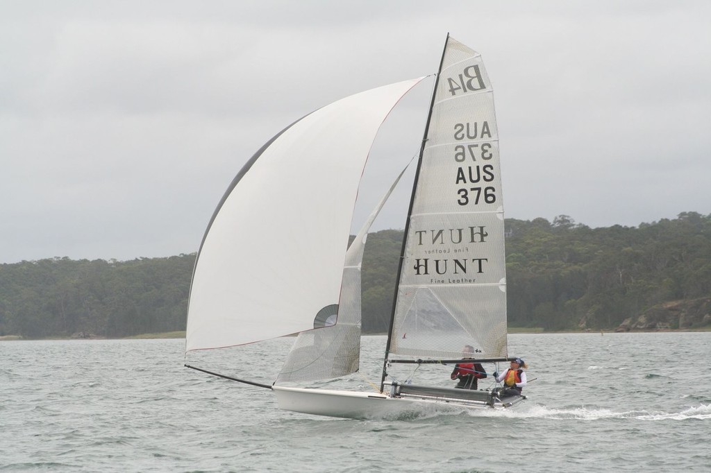 Hunt Leather - Sophie Hunt and Andrew Payne, NSW - 7th place overall - Australian B14 Championships, Belmont, Lake Macquarie photo copyright Rafael Heale taken at  and featuring the  class