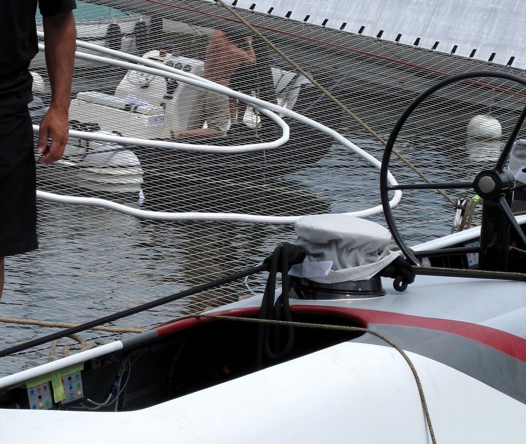 Alinghi 5 showing winch control buttons in trimmer’s cockpits © Philippe Chaplin