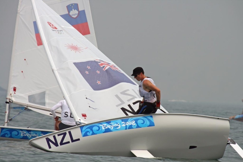 Andrew Murdoch (NZL) roll tacks 100 metres short of the top mark - 2008 Olympics Qingdao - Medal Race - Laser photo copyright Richard Gladwell www.photosport.co.nz taken at  and featuring the  class