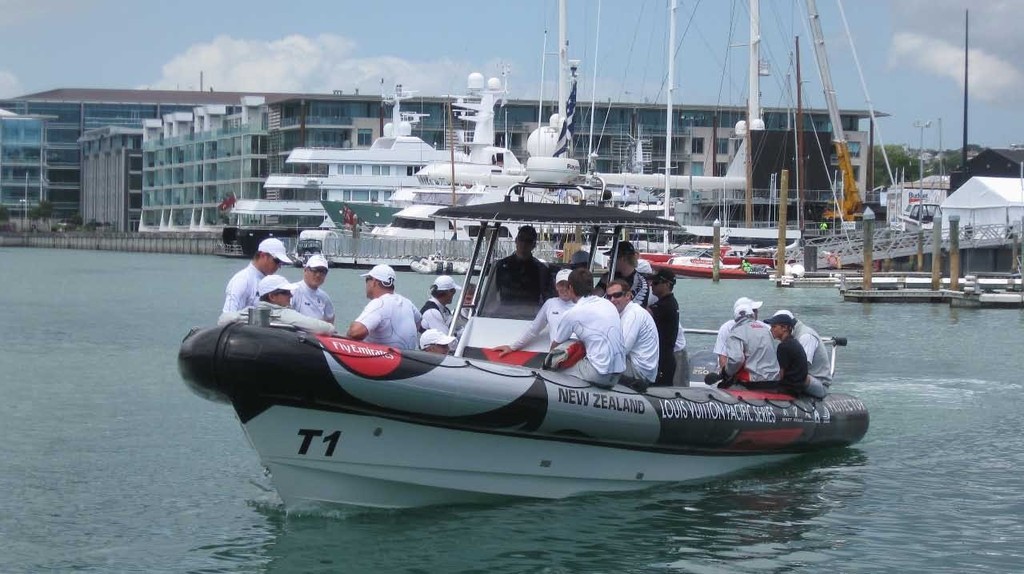 Leaving the dock after the Team Talk with BMW Oracle Racing © Murray de Lues