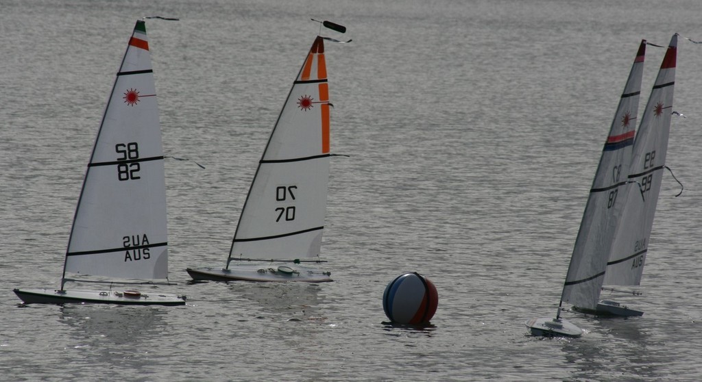 Four boats at the buoy - 2009 RC Laser NSW State Championship photo copyright Cliff Bromiley taken at  and featuring the  class