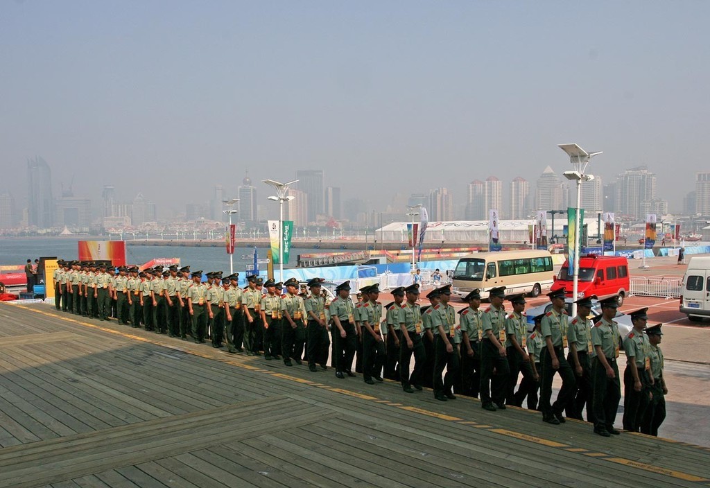 Police line-up. Qingdao Olympic Regatta 2008. © Guy Nowell http://www.guynowell.com