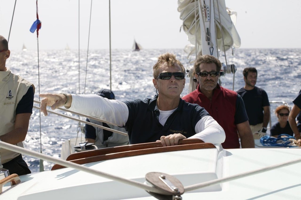 Panerai Vele d'Epoca 2008, Imperia. ``That way... I think.``  Skipper Graeme Henry (foreground) calls the shots for owner Ermano Traverso (red gilet) on board Stormvogel. photo copyright Guy Nowell http://www.guynowell.com taken at  and featuring the  class