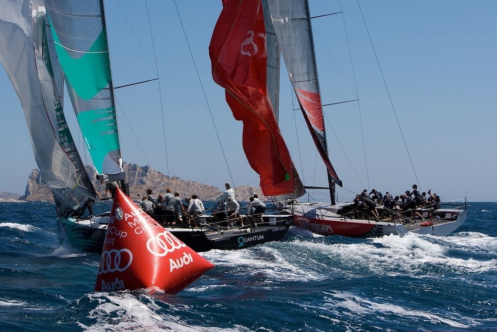 Quantum Racing (USA) inside Emirates Team NZ on Day 2 of the Audi MedCup photo copyright Ian Roman/Audi MedCup http://2008.medcup.org/home/ taken at  and featuring the  class