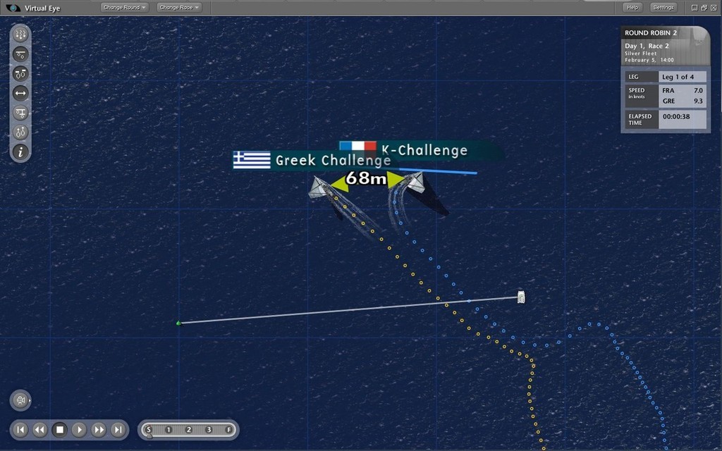 LVPS-Day6- Greek Team sneaks through to windward of K-Challenge, but is forced to tack away soon after the start. photo copyright ARL Media http://www.arl.co.nz/ taken at  and featuring the  class