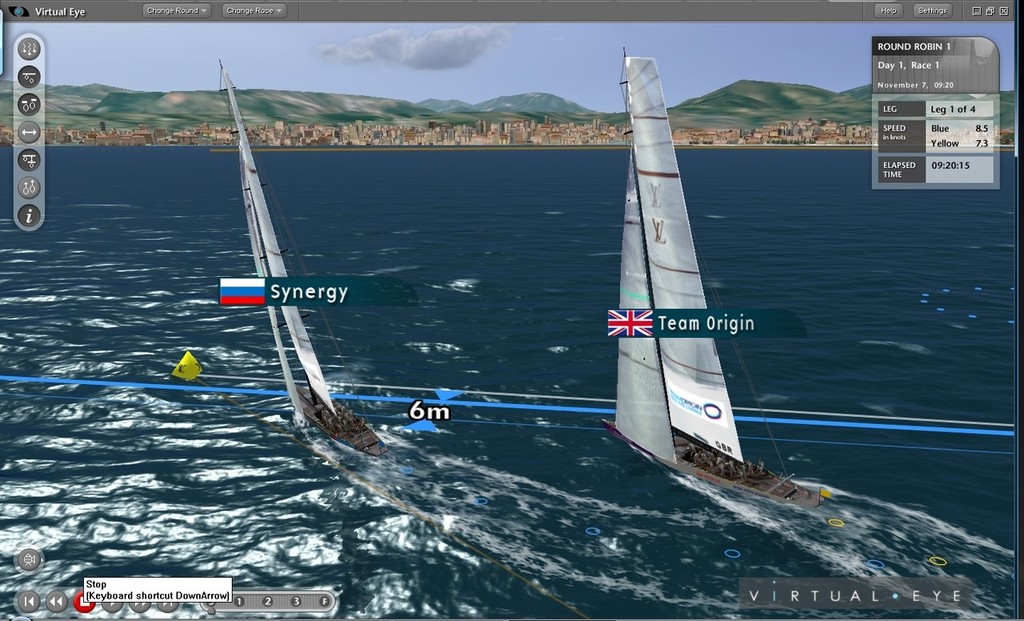 Synergy (Russia) gets away to a good start ahead of TeamOrigin (GBR) on the first match of the first day of racing in the Louis Vuitton Trophy at Nice  &copy; ARL Media http://www.arl.co.nz/