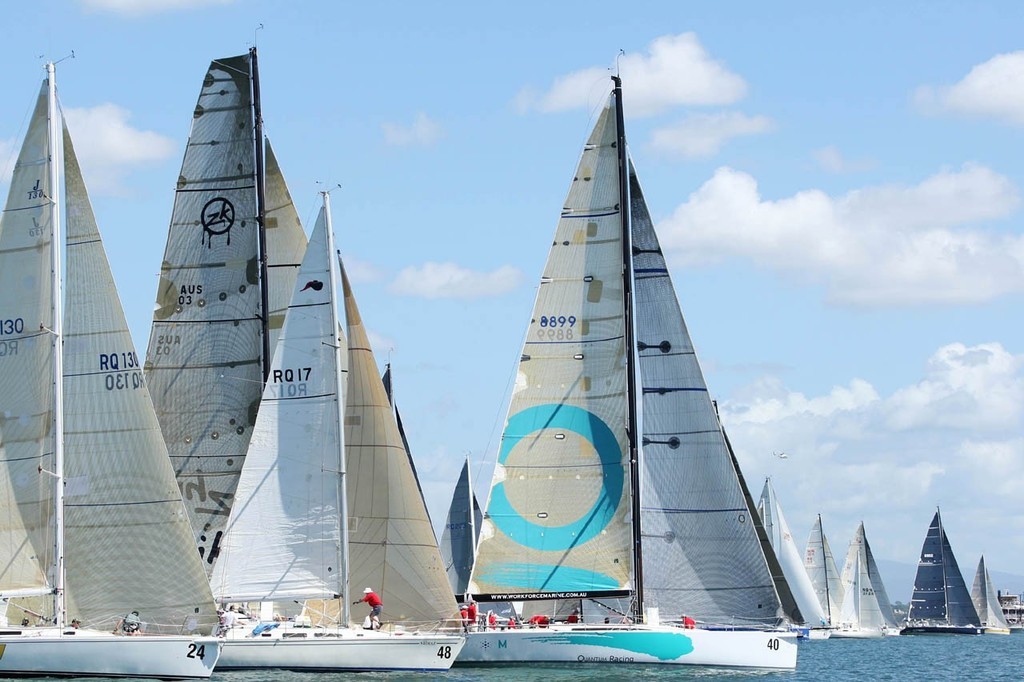 Start of Nrisbane Gladstone Race - Ichi Ban is lurking behind Quantum Racing with her square topped main  © Michael Broadbent Sports Images Australia