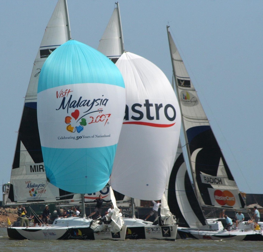 Mirsky (foreground) defeats Richard in sail-offs (Radich in background) - Monsoon Cup photo copyright Sail-World.com /AUS http://www.sail-world.com taken at  and featuring the  class