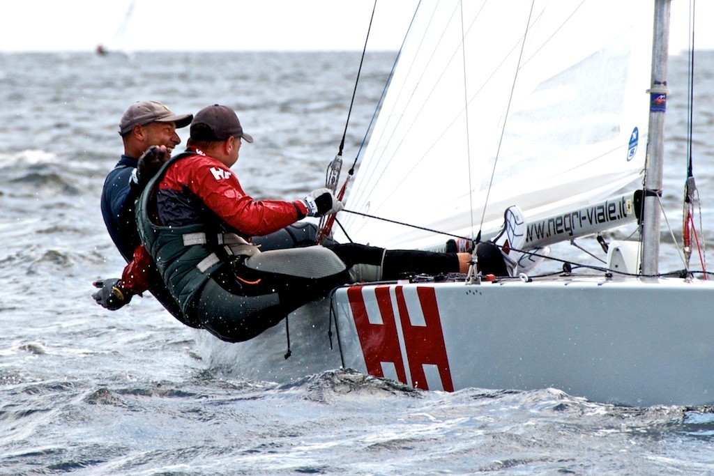 Diego Negri and Luigi Viale celebrate their second place finish, their second place position in the regatta and Diego’s birthday. © Marco Oquendo http://www.imagesbymarco.com