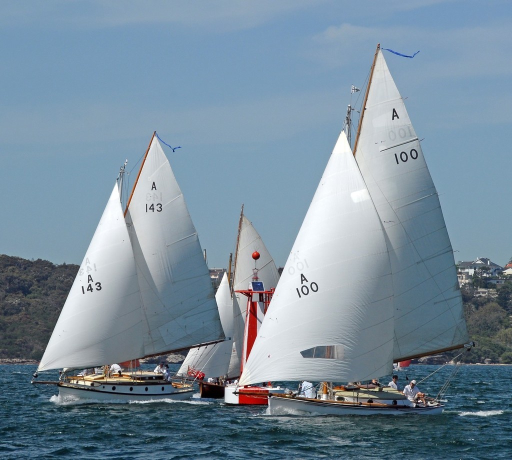 Reverie (A143) and Hoana (A100) passing the Bradley’s Head cardinal mark during Sunday’s Gaffers Day 2008 rally on Sydney Harbour.  - Sydney Amateur Sailing Club Gaffers Day 2008 © John Jeremy http://www.sasc.com.au