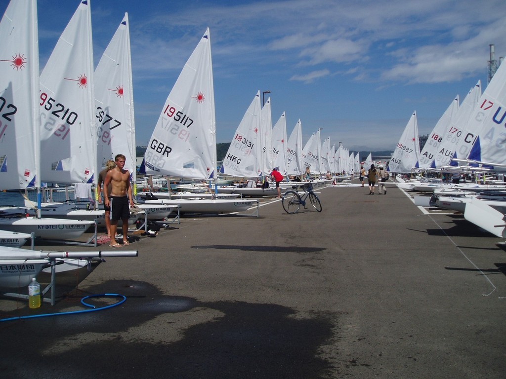 Part of the huge boat area with everyone rigged and ready to go afloat today © SW