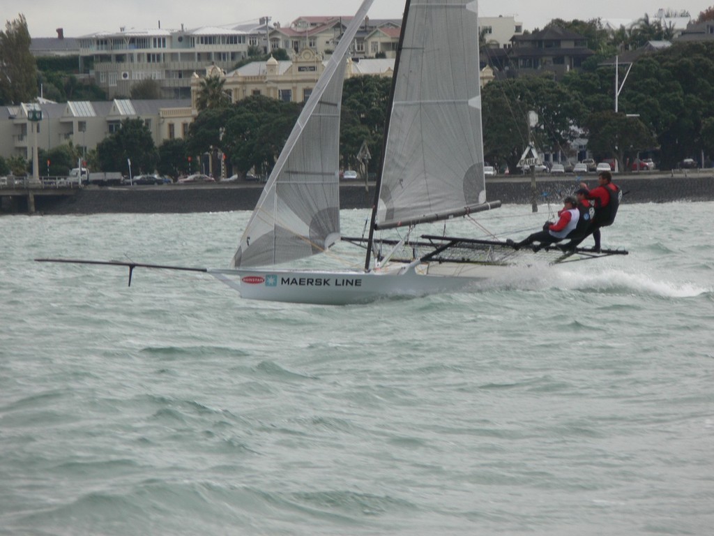 Maersk Lines training on Auckland harbour before leaving for the 18ft skiff Worlds in France © Event Media