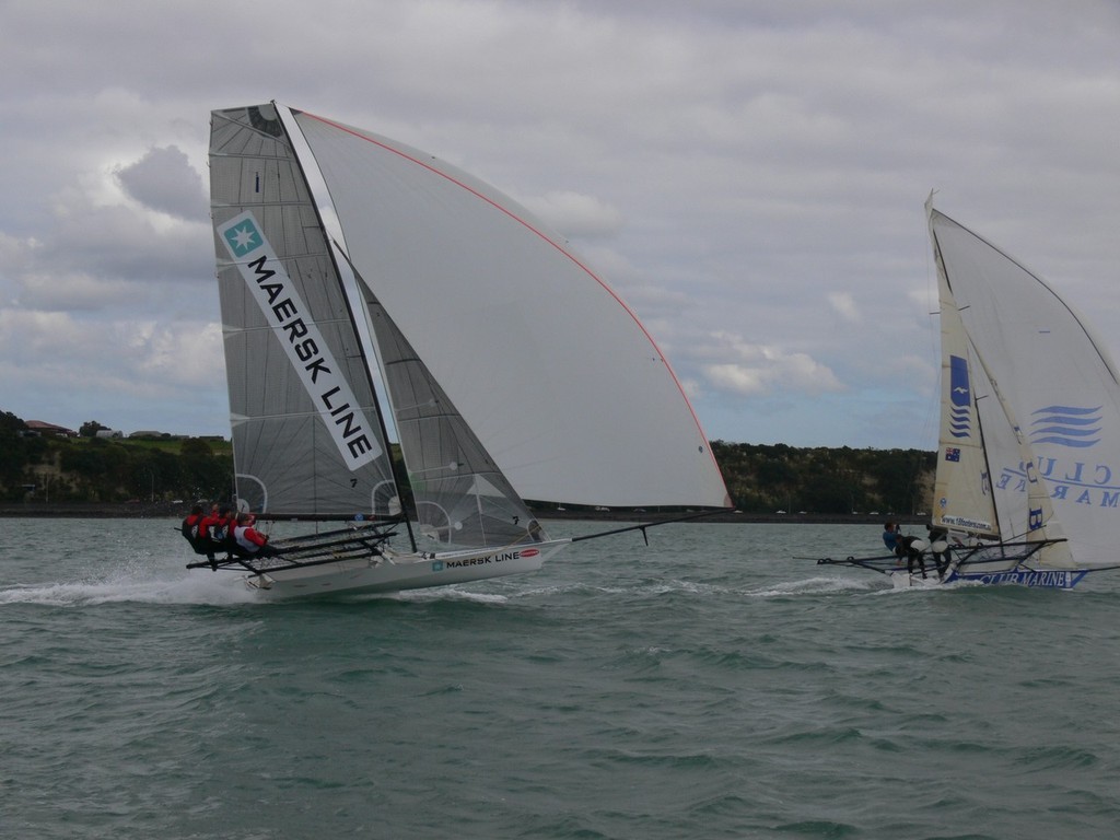 Maersk Lines training on Auckland harbour before leaving for the 18ft skiff Worlds in France © Event Media