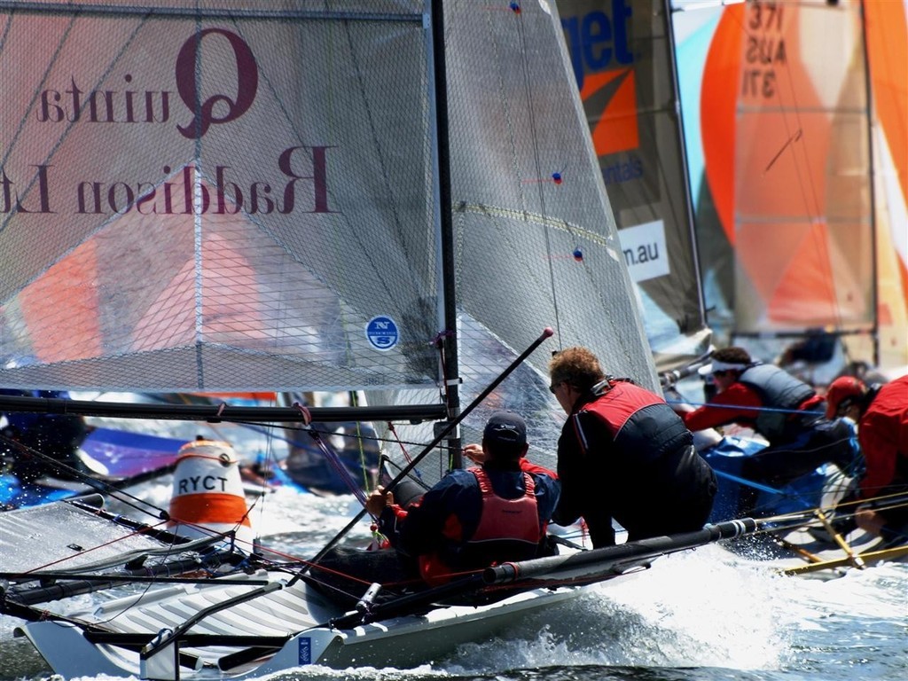 Quinta Raddison Ltd (UK) fights for room.   - B14 World Championship Royal Yacht Club of Tasmania Hobart photo copyright Jane Austin taken at  and featuring the  class