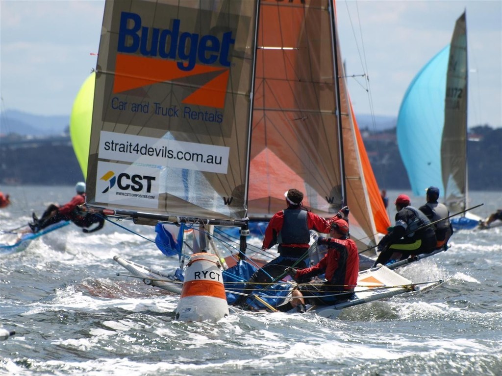 Strait4Devils Budget sailed hard in preparation for some gruelling sailing across Bass Strait in March to raise funds for Tassie Devil research. - B14 World Championship Royal Yacht Club of Tasmania Hobart photo copyright Jane Austin taken at  and featuring the  class