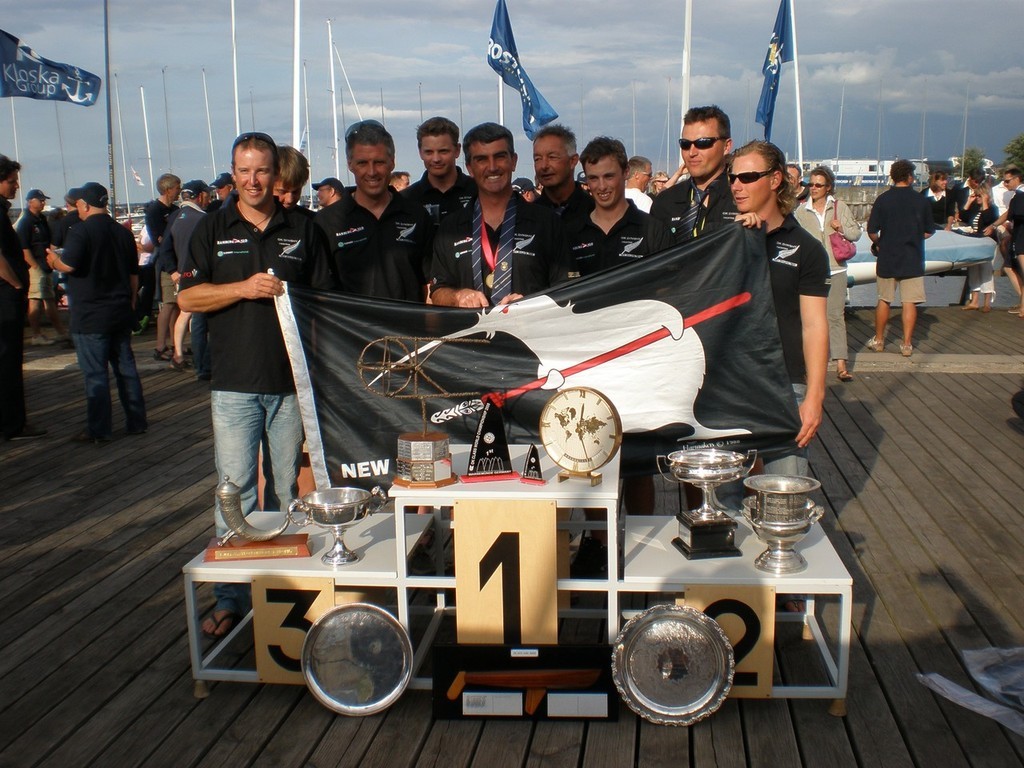 The very proud NZ OK Team with their haul of trophies from the World Championships in Warnemunde, Germany © NZ OK Dinghy Assoc