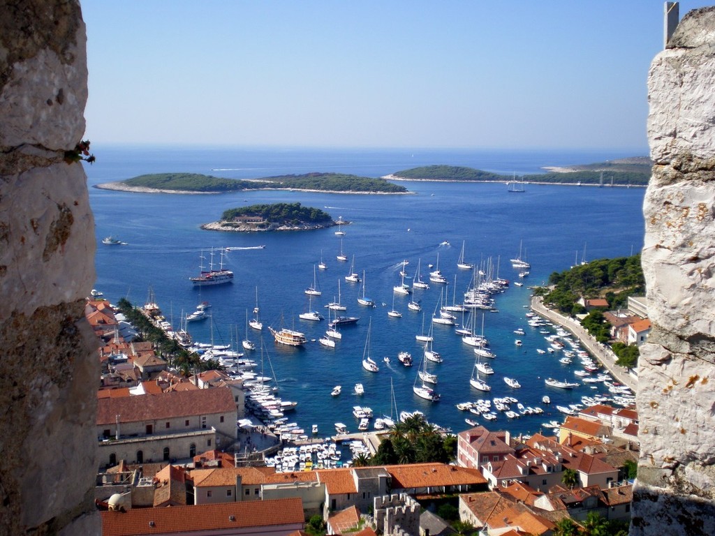 Busy town anchorage at Hvar looking down from the fort © Yacht Balvenie