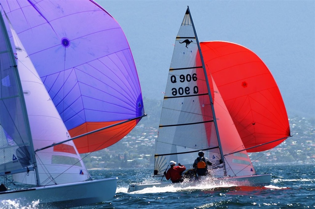 2MCs and 1DJ hot on the heels of Jess. - 67th Australian Sharpie Championship Hobart photo copyright Jane Austin taken at  and featuring the  class