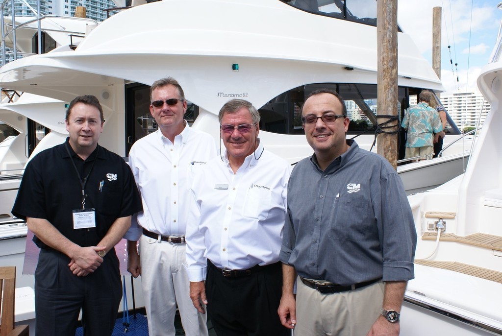 Pictured at the Maritimo display, left to right, former Melbourne-based Mercury executive Gary Dickman, now vice president worldwide marketing and sales for Cummins MerCruiser Diesel, John McCarthy, of Maritimo USA, Peter Jenkins, Maritimo sales and marketing manager and Alex Savelli, newly-appointed president and CEO of Cummins MerCruiser Diesel. - Miami show photo copyright Powerboat-World.com http://www.powerboat-world.com taken at  and featuring the  class