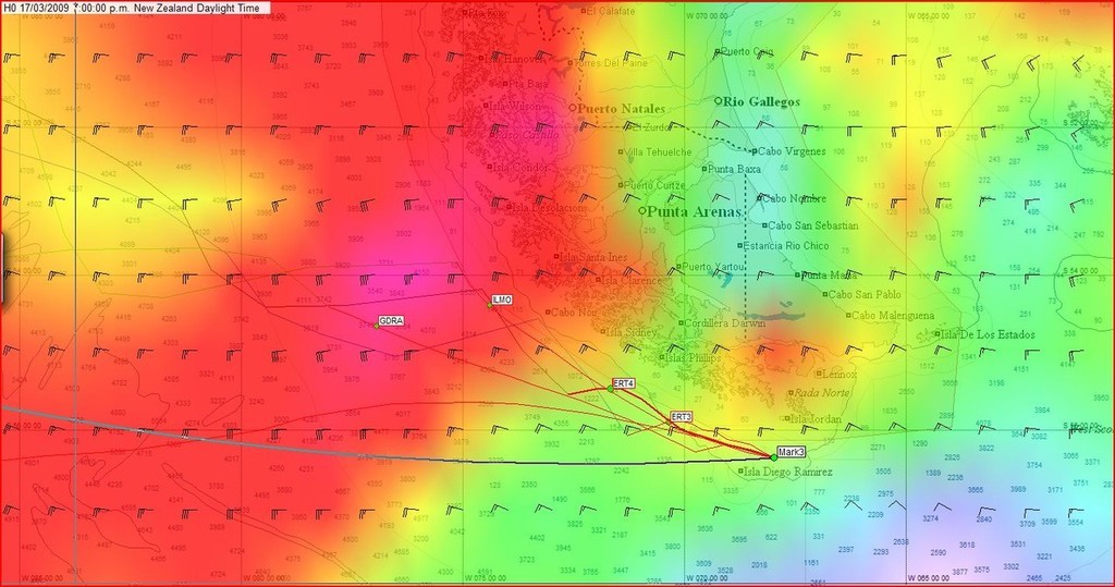 Positions as of 0600hrs GMT o9 1900hrs NZT with the yachts approaching Cape Horn in the Volvo Ocean Race  © Predictwind.com/iexpedition.org www.predictwind.com