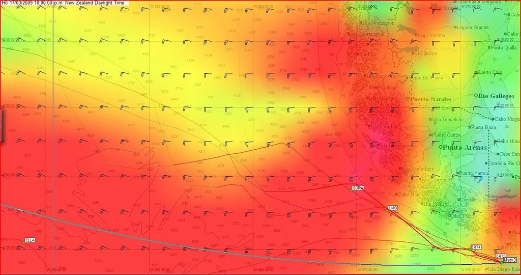 Positions at 1000hrs GMT on 17 March at Cape Horn with wind shading - Volvo Ocean Race © Predictwind.com/iexpedition.org www.predictwind.com