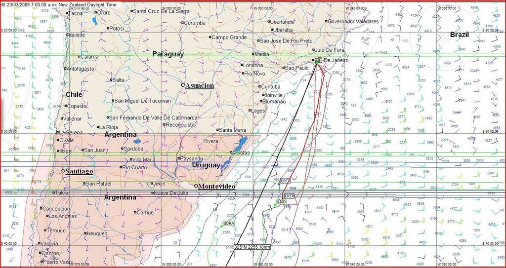 Actual positions at 1800hrs on 22 March UTC showing optimised courses  - Volvo Ocean Race, Leg 5<br />
<br />
 © Predictwind.com/iexpedition.org www.predictwind.com