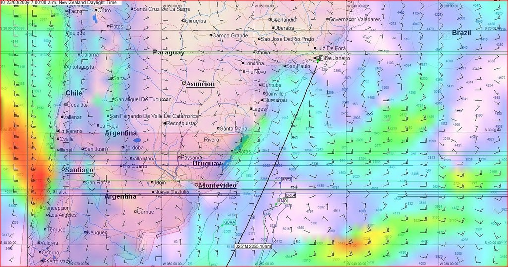 Prognosis at 1800hrs on 22 March UTC showing current position and light winds - Volvo Ocean Race, Leg 5 © Predictwind.com/iexpedition.org www.predictwind.com