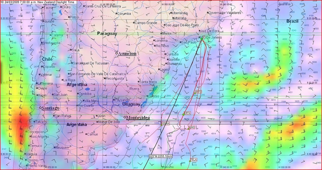 Prognosis at 1800hrs on 23 March UTC showing projected position and light winds - Volvo Ocean Race, Leg 5<br />
<br />
 © Predictwind.com/iexpedition.org www.predictwind.com