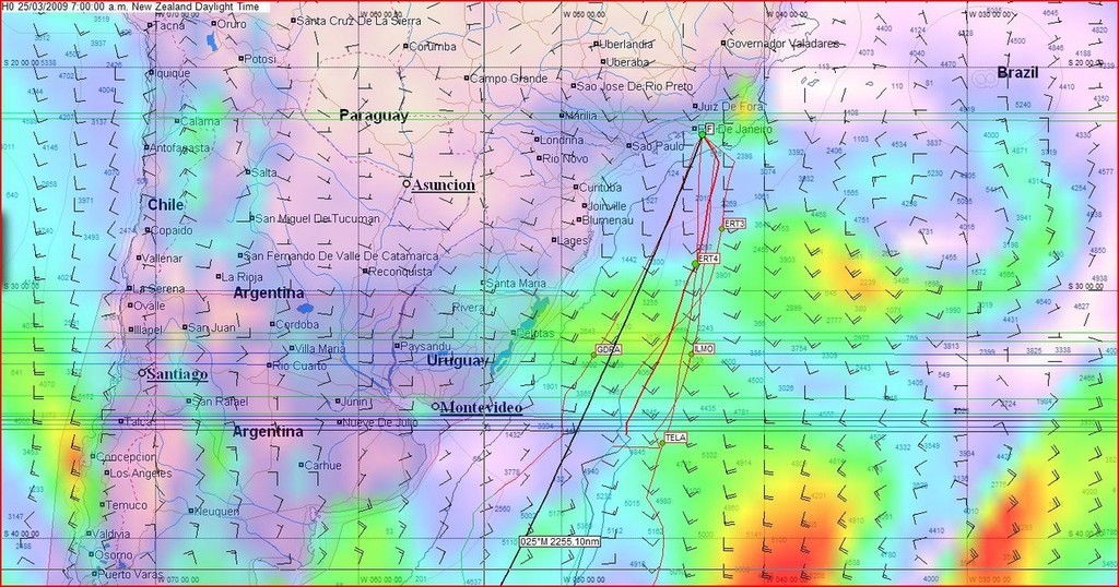 Prognosis at 1800hrs on 24 March UTC showing projected position and light winds - Volvo Ocean Race, Leg 5<br />
<br />
 © Predictwind.com/iexpedition.org www.predictwind.com
