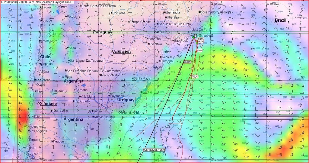 Prognosis at 1800hrs on 25 March UTC showing projected position and light winds - Volvo Ocean Race, Leg 5<br />
<br />
 © Predictwind.com/iexpedition.org www.predictwind.com