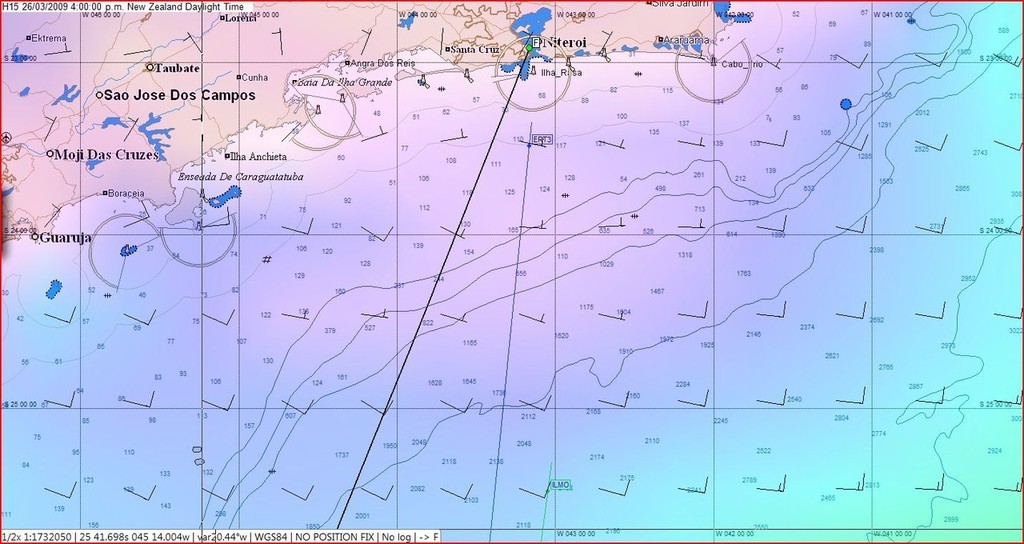 Positions as at 1600hrs NZT (0300hrs UTC) on 26 March showing Ericsson 3 35nm from the finish of Leg 3. Puma Racing is 150nm from the leg finish and sailing in 12kts of breeze from 120 degrees.. © Predictwind.com/iexpedition.org www.predictwind.com
