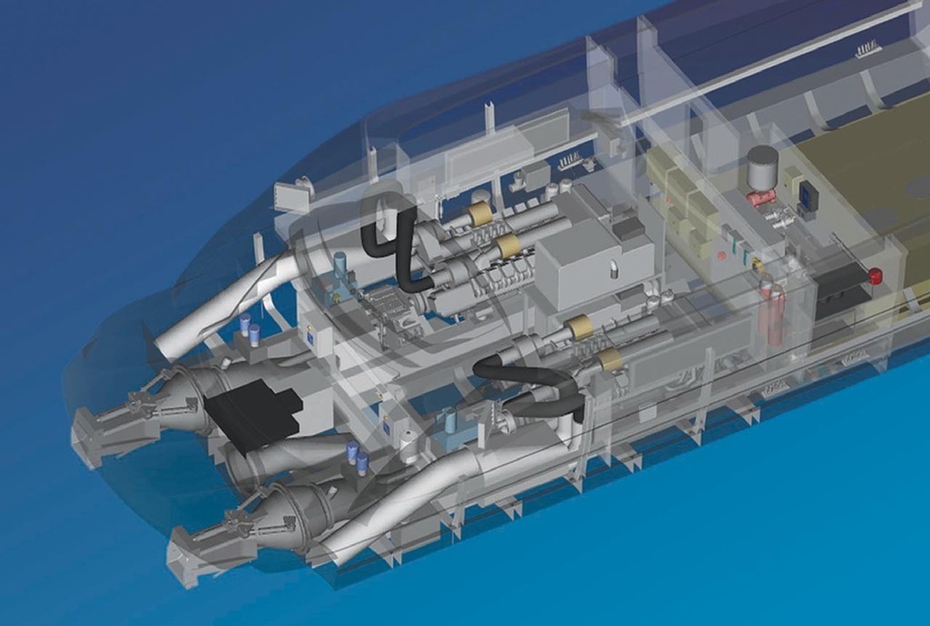 Schematics of the 115’s triple engine installation and drives © Ocean Magazine http://www.oceanmagazine.com.au/
