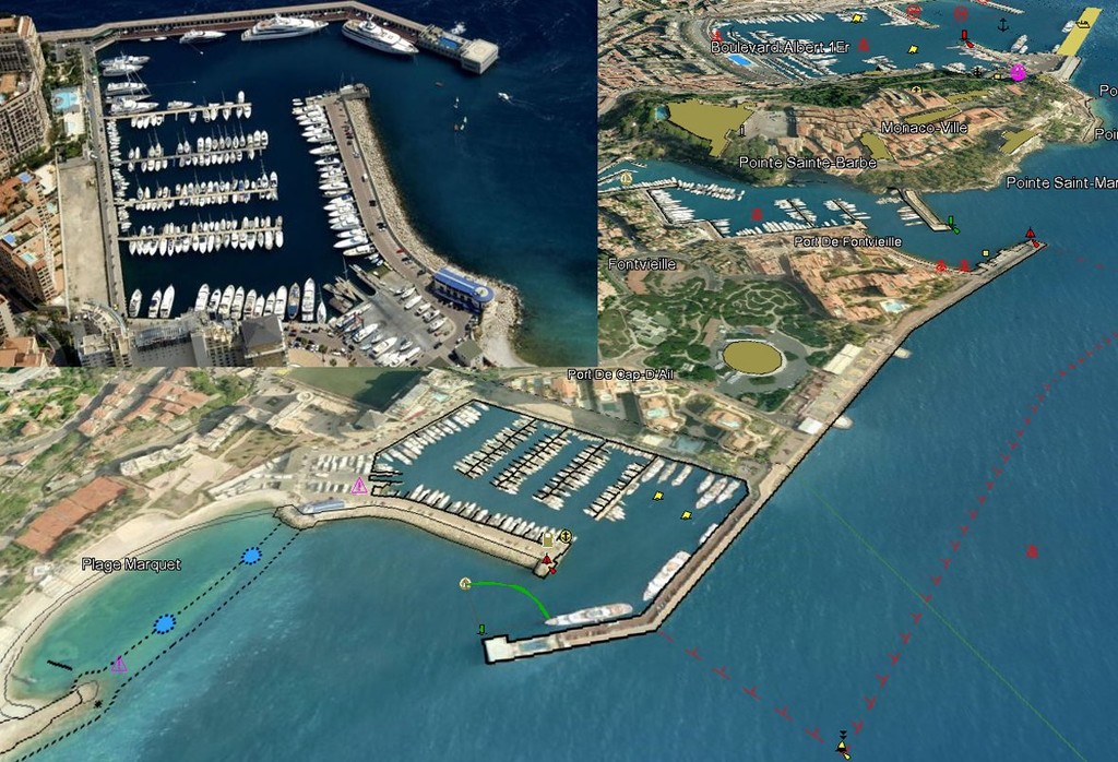 Satellite image of a thrr-dimensional chart overlooking an Italian marina on the Mediterranean. - Jeppesen Marine story © SW