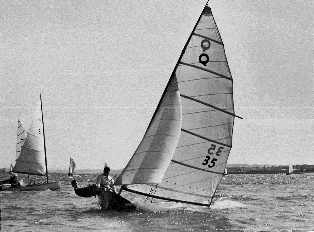 Fluff Q 35 designed by Bill Herald, and campaigned by him in the second interdominion, won by Kitty, John Peet’s cat.  Vague (Ken Rushbrook) and Fluff represented New Zealand in the same event.


 photo copyright SW taken at  and featuring the  class