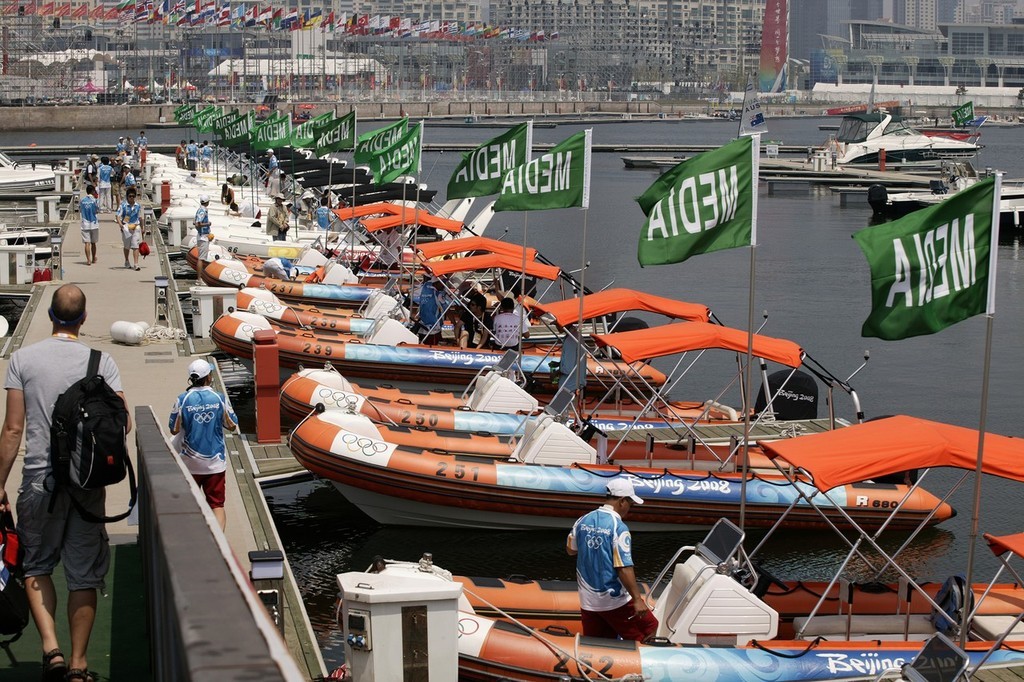Qingdao Olympic Regatta 2008. Media boats, all ready to go. photo copyright Guy Nowell http://www.guynowell.com taken at  and featuring the  class